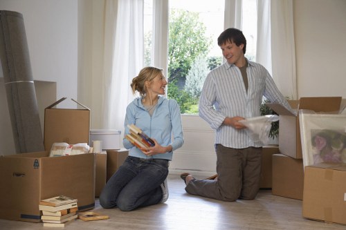Careful loading of boxes and furniture into a removal vehicle